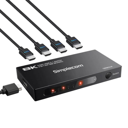 Simplecom CM324v2 4-Port HDMI 2.1 Switch with Remote 4 IN 1 OUT Splitter HDCP 2.3 8K@60Hz.