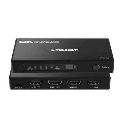 Simplecom CM324v2 4-Port HDMI 2.1 Switch with Remote 4 IN 1 OUT Splitter HDCP 2.3 8K@60Hz.
