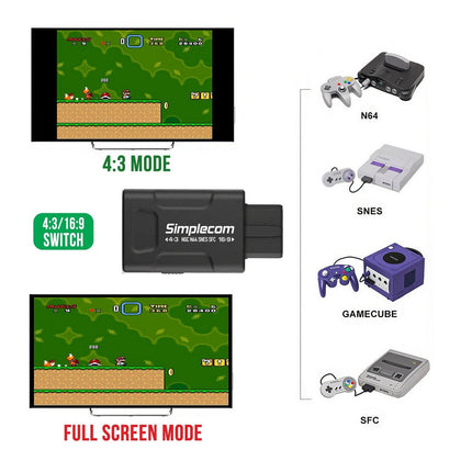 Simplecom CM461v2 HDMI Adapter Composite AV and S-Video to HDMI Converter for Nintendo NGC N64 SNES SFC.