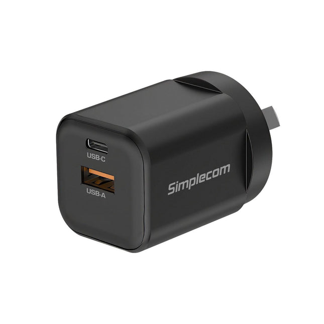 Simplecom CU235 Dual Port PD 35W Fast Wall Charger USB-C + USB-A for Phone Tablet.