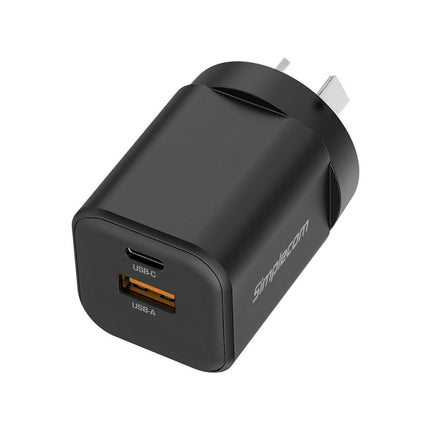Simplecom CU235 Dual Port PD 35W Fast Wall Charger USB-C + USB-A for Phone Tablet.