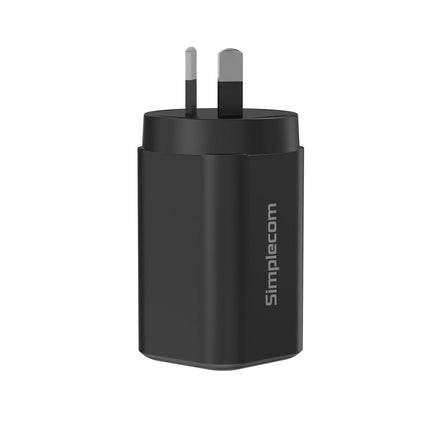 Simplecom CU365 3-Port PD 65W GaN Wall Charger Dual USB-C + USB-A for Phone Laptop.