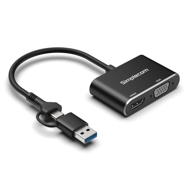 Simplecom DA326C USB 3.0 and USB-C to HDMI + VGA Video Card Adapter Full HD 1080p.