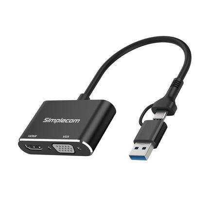 Simplecom DA326C USB 3.0 and USB-C to HDMI + VGA Video Card Adapter Full HD 1080p.
