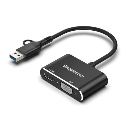 Simplecom DA326C USB 3.0 and USB-C to HDMI + VGA Video Card Adapter Full HD 1080p.