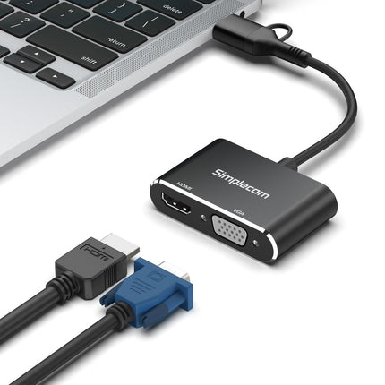 Simplecom DA326C USB 3.0 and USB-C to HDMI + VGA Video Card Adapter Full HD 1080p.