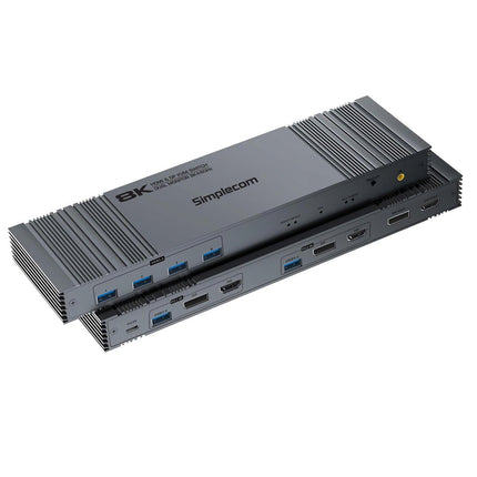 Simplecom KM490 HDMI and DisplayPort Dual Monitor KVM Switch for 2 Computers with 4-Port USB 3.0 Hub 5Gbps 8K@60Hz.