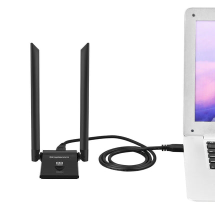Simplecom NW628v2 AX1800 Dual Band WiFi 6 USB Adapter with 2x 5dBi High Gain Antennas.