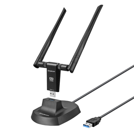 Simplecom NW811v3 AX5400 Tri-Band WiFi 6E USB Adapter with 2x 5dBi High Gain Antennas.