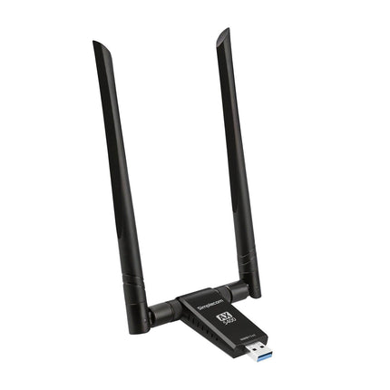 Simplecom NW811v3 AX5400 Tri-Band WiFi 6E USB Adapter with 2x 5dBi High Gain Antennas.