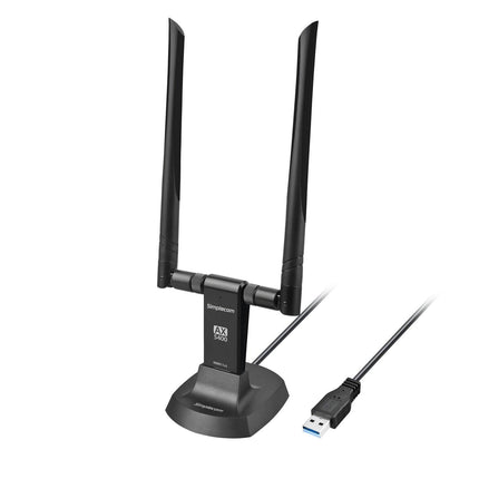 Simplecom NW811v3 AX5400 Tri-Band WiFi 6E USB Adapter with 2x 5dBi High Gain Antennas.