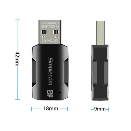 Simplecom NW830 Wi-Fi 6 and Bluetooth 5.3 Combo USB Adapter Dual Band AX900.