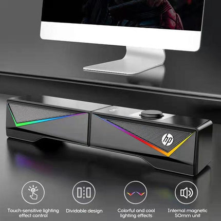 HP DHE-6005 Wired RGB Gaming Surround Soundbar Stereo Speaker.