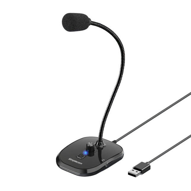 Simplecom UM360 Plug and Play USB Desktop Microphone with Headphone Jack.
