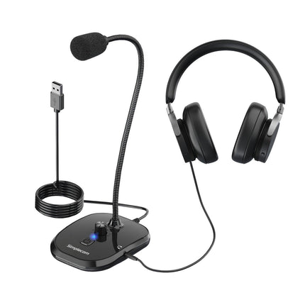 Simplecom UM360 Plug and Play USB Desktop Microphone with Headphone Jack.