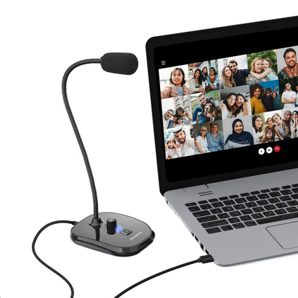 Simplecom UM360 Plug and Play USB Desktop Microphone with Headphone Jack.