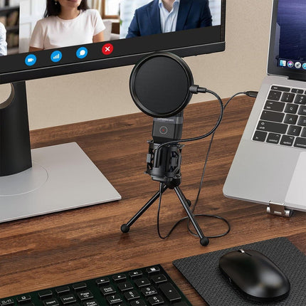 Simplecom UM650 USB Cardioid Condenser Microphone Gaming RGB Lights with Tripod & Pop Filter.