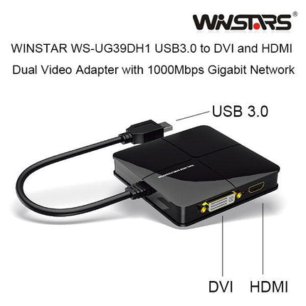 Winstars USB 3.0 Dual Head Display with Gigabit Ethernet Adapter (WS-UG39DH1).