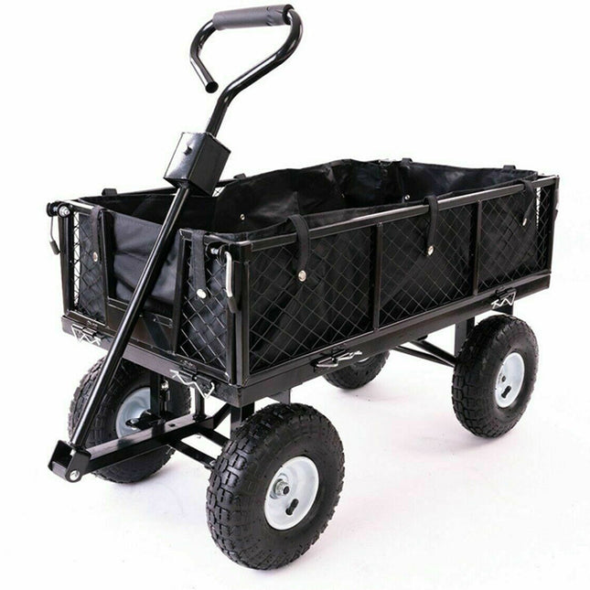 Garden Dump Rolling Mesh Cart with Heavy Duty Steel Frame,10 Inch Pneumatic Tires Maximum Load Capacity of 300 Kg (Black).