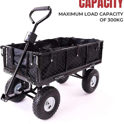 Garden Dump Rolling Mesh Cart with Heavy Duty Steel Frame,10 Inch Pneumatic Tires Maximum Load Capacity of 300 Kg (Black).