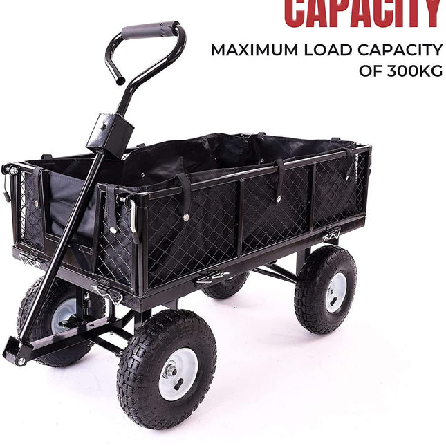 Garden Dump Rolling Mesh Cart with Heavy Duty Steel Frame,10 Inch Pneumatic Tires Maximum Load Capacity of 300 Kg (Black).