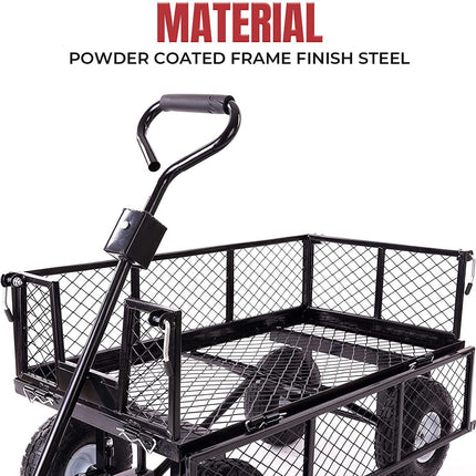 Garden Dump Rolling Mesh Cart with Heavy Duty Steel Frame,10 Inch Pneumatic Tires Maximum Load Capacity of 300 Kg (Black).