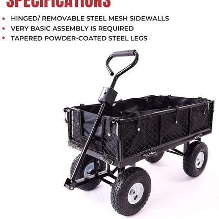 Garden Dump Rolling Mesh Cart with Heavy Duty Steel Frame,10 Inch Pneumatic Tires Maximum Load Capacity of 300 Kg (Black).