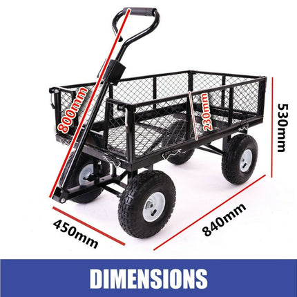 Garden Dump Rolling Mesh Cart with Heavy Duty Steel Frame,10 Inch Pneumatic Tires Maximum Load Capacity of 300 Kg (Black).