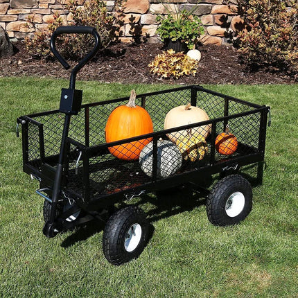 Garden Dump Rolling Mesh Cart with Heavy Duty Steel Frame,10 Inch Pneumatic Tires Maximum Load Capacity of 300 Kg (Black).