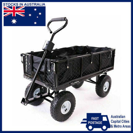 Garden Dump Rolling Mesh Cart with Heavy Duty Steel Frame,10 Inch Pneumatic Tires Maximum Load Capacity of 300 Kg (Black).