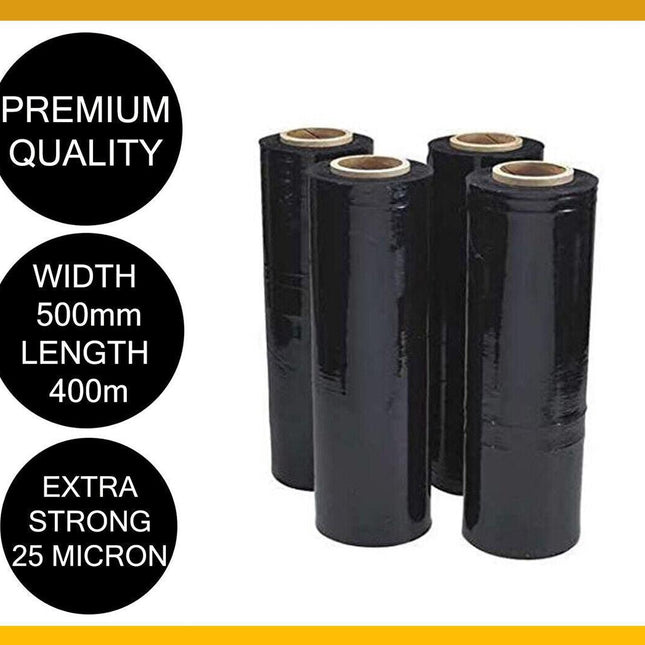 Moofer Premium Pallet Stretch Wrap 500mm x 300m x 25um Black (4 Packs).