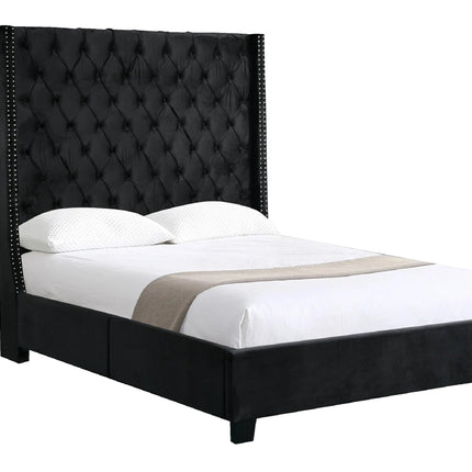 Ella  Black Velvet Winged Bed 180cm - Queen.