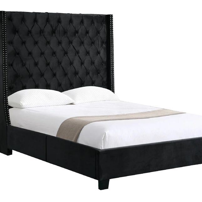 Ella  Black Velvet Winged Bed 180cm - Queen.
