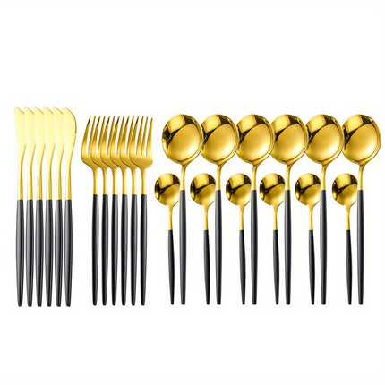 Deluxe Cutlery Set - Black & Gold.