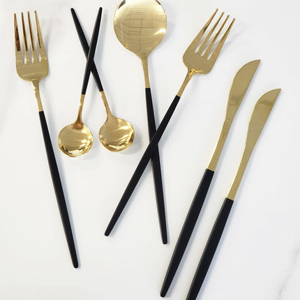 Deluxe Cutlery Set - Black & Gold.