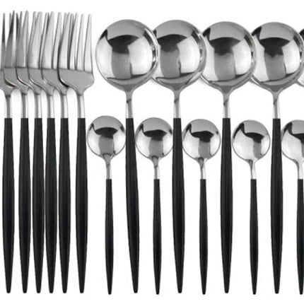 Deluxe Cutlery Set - Black & Silver.