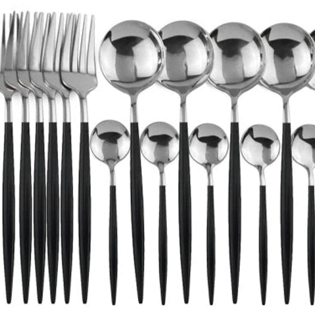Deluxe Cutlery Set - Black & Silver.