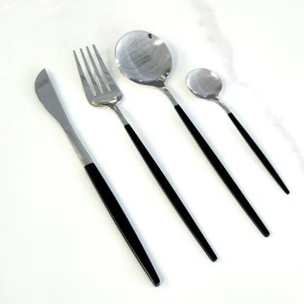 Deluxe Cutlery Set - Black & Silver.