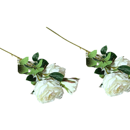 Artificial Rose Stems – Set of 2 Stems – 60cm with 3 Flowers Each - Off White.
