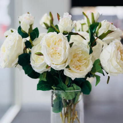 Artificial Rose Stems – Set of 2 Stems – 60cm with 3 Flowers Each - Off White.