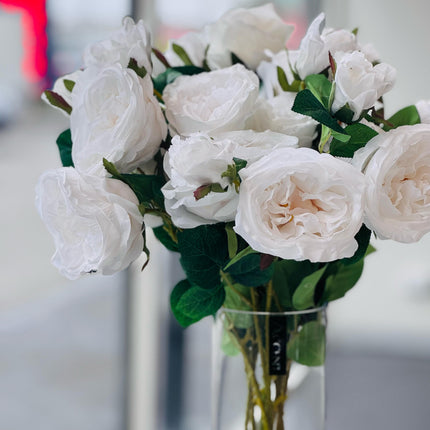 Artificial Rose Stems – Set of 2 Stems – 60cm with 3 Flowers Each - White.