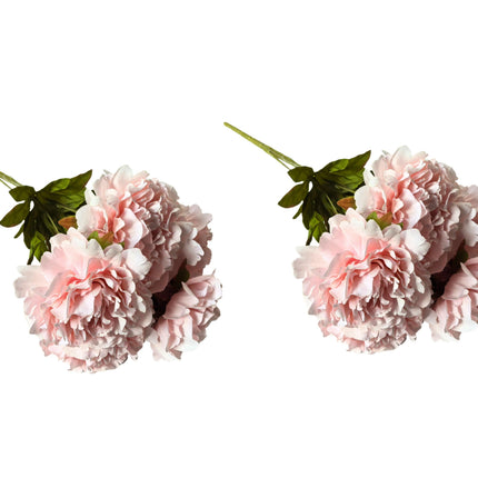 Artificial Bloomed Peony Bunch – Set of 2 Bunches – 45cm with 5 Flowers Each - Soft Pink.