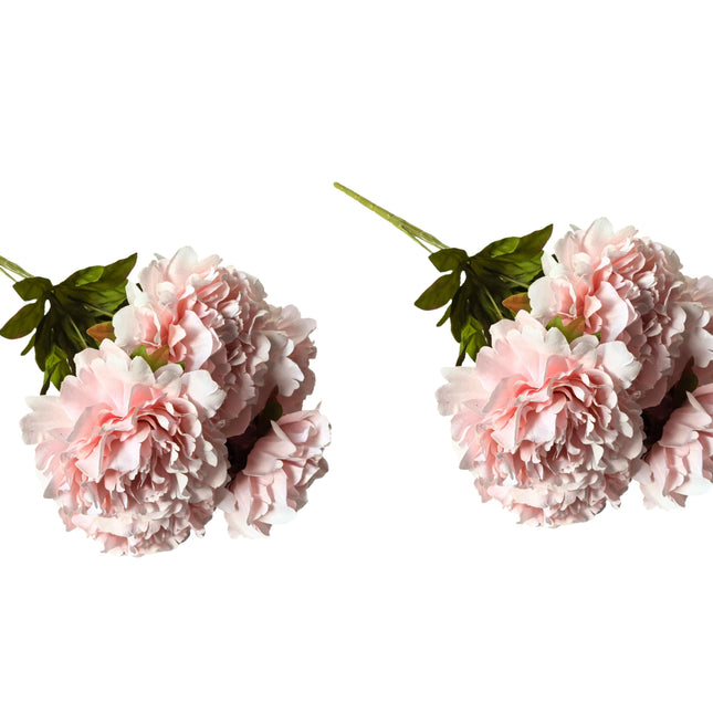 Artificial Bloomed Peony Bunch – Set of 2 Bunches – 45cm with 5 Flowers Each - Soft Pink.