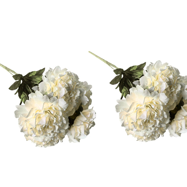 Artificial Bloomed Peony Bunch – Set of 2 Bunches – 45cm with 5 Flowers Each - White.