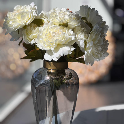 Artificial Bloomed Peony Bunch – Set of 2 Bunches – 45cm with 5 Flowers Each - White.