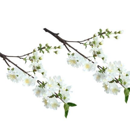 Artificial Single Stem Cherry Blossom 49cm -White - Set of 2 Bunch.