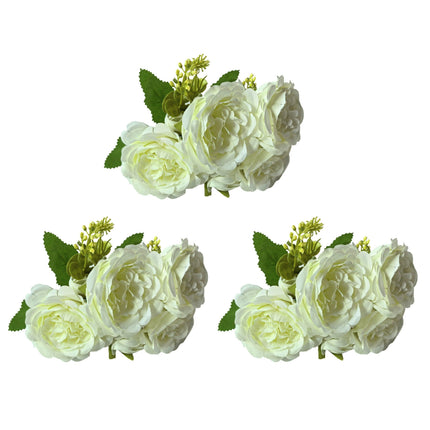 Artificial Rose Bunch – 31cm (Set of 3 Stems, 4 Flowers Each) - White.
