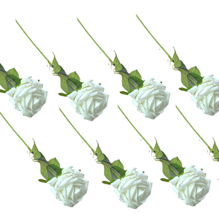 Artificial Single Stem Rose 50cm - White - Set of 8 Stems.