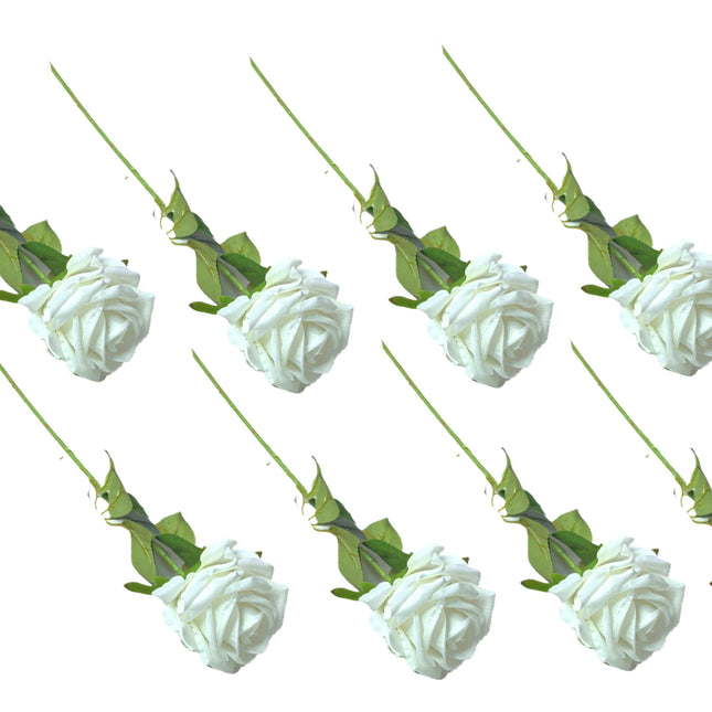 Artificial Single Stem Rose 50cm - White - Set of 8 Stems.