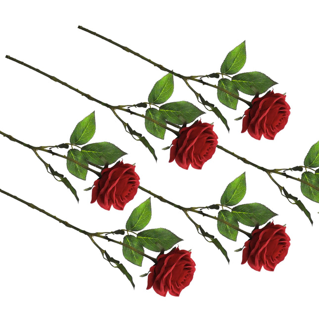 Artificial Single Stem Rose 64cm - Red- Set of 6 Stems.